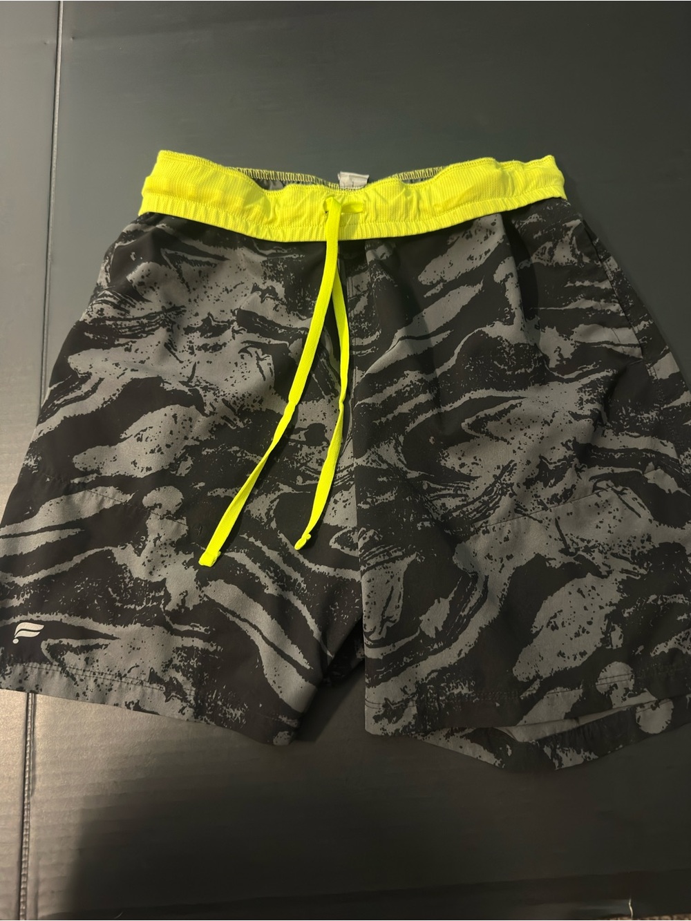 Fabletics Men’s Athletic Shorts - Gray with Neon Yellow Waistband